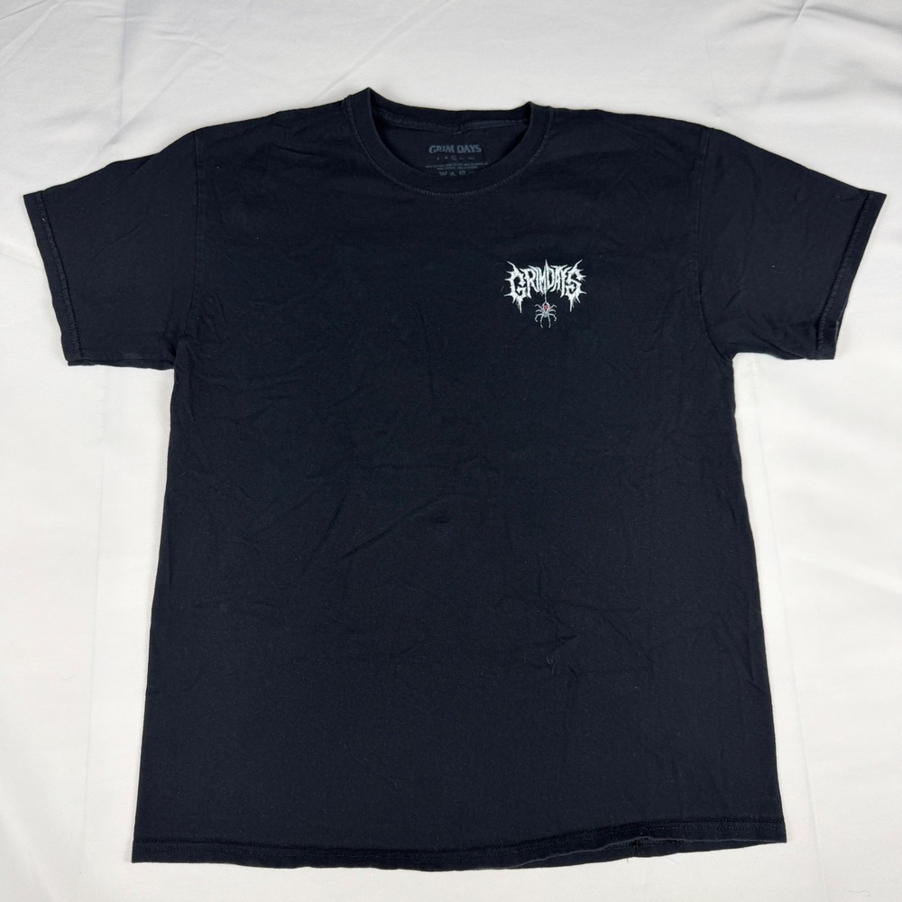 Grim Days Black Graphic T-Shirt Metal Logo Spider Goth‎ Streetwear Mens Large